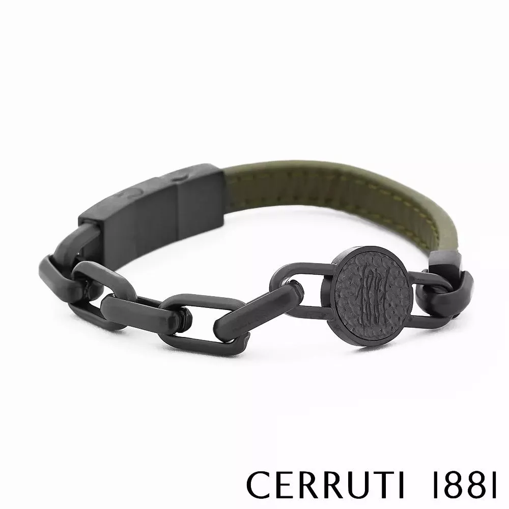 【Cerruti 1881】限量2折 經典不鏽鋼皮革手環 全新專櫃展示品(CB6204 墨綠色)