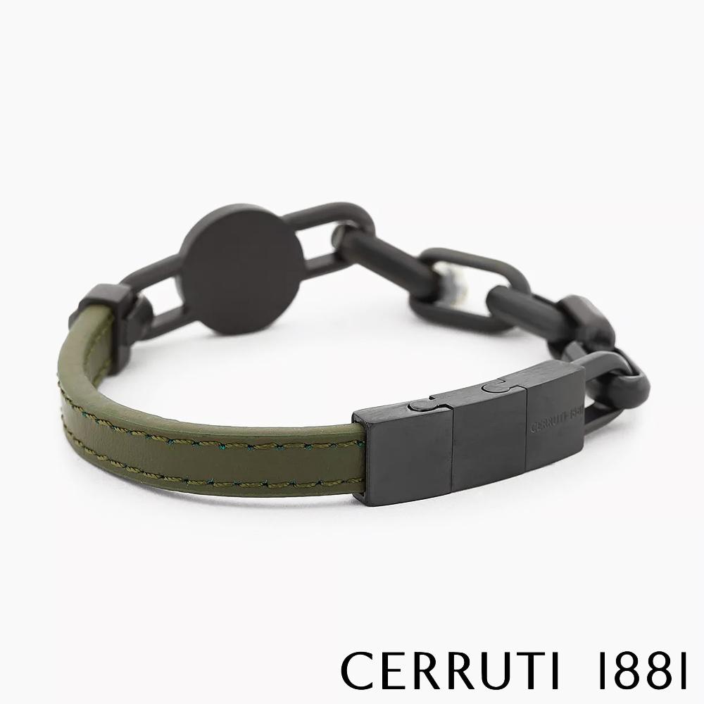 【Cerruti 1881】限量2折 經典不鏽鋼皮革手環 全新專櫃展示品(CB6204 墨綠色)