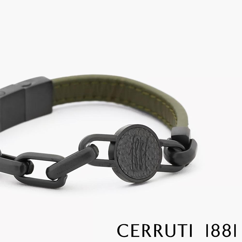 【Cerruti 1881】限量2折 經典不鏽鋼皮革手環 全新專櫃展示品(CB6204 墨綠色)