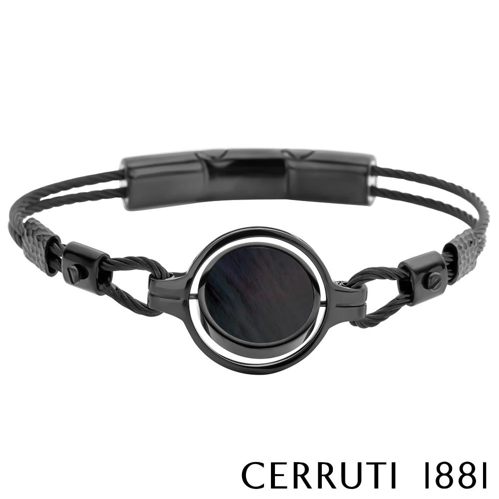【Cerruti 1881】限量2折 經典不鏽鋼雙繩皮革手環 全新專櫃展示品(CB6302 黑色)