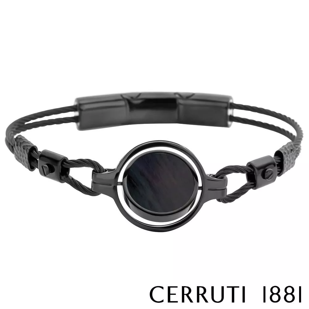 【Cerruti 1881】經典不鏽鋼雙繩皮革手環 (CB6302 黑色)