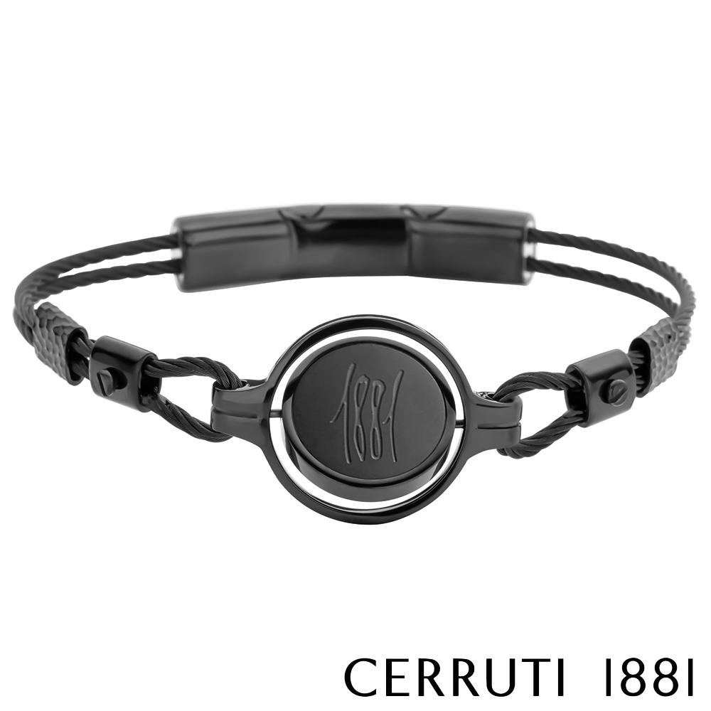 【Cerruti 1881】限量2折 經典不鏽鋼雙繩皮革手環 全新專櫃展示品(CB6302 黑色)