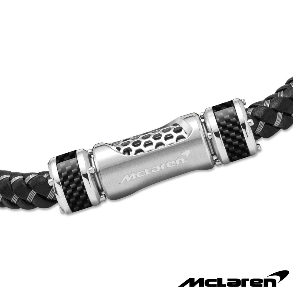 【McLaren 邁拉輪】限量2折 頂級英國超跑不銹鋼碳纖維真皮手環 全新專櫃展示品(MG0504 190mm)
