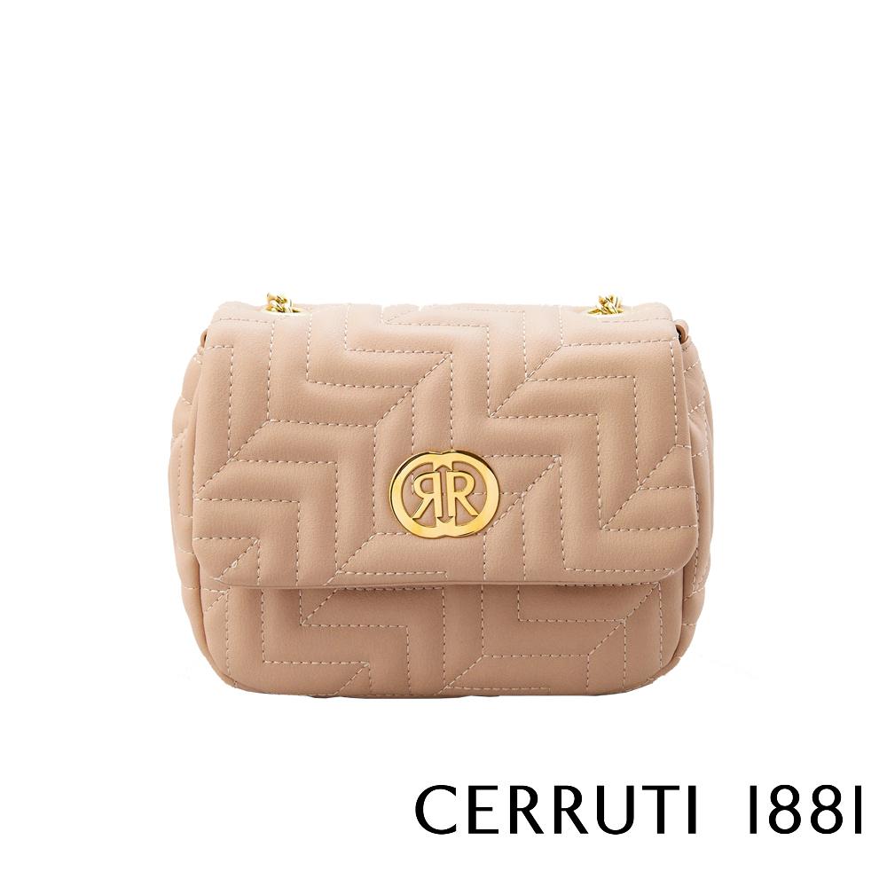 【Cerruti 1881】限量2折 義大利頂級小牛皮側背包肩背包 全新專櫃展示品 (粉膚色 CEBA05968M)