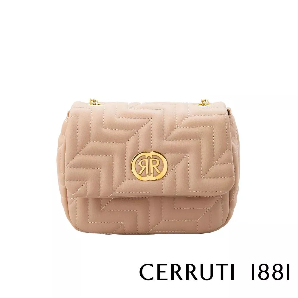 【Cerruti 1881】義大利頂級小牛皮側背包肩背包 (粉膚色 CEBA05968M)