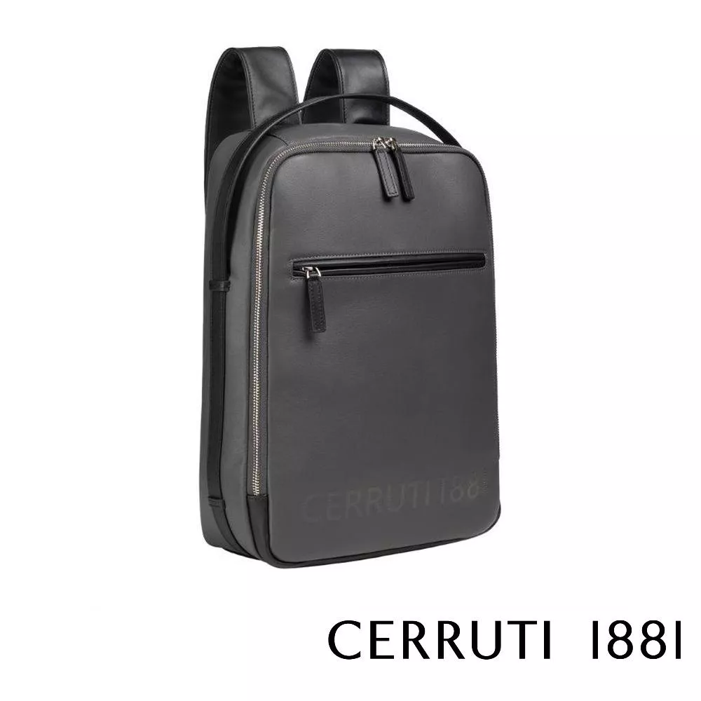 【Cerruti 1881】義大利頂級小牛皮後背包 (灰色 CEZA05338M)