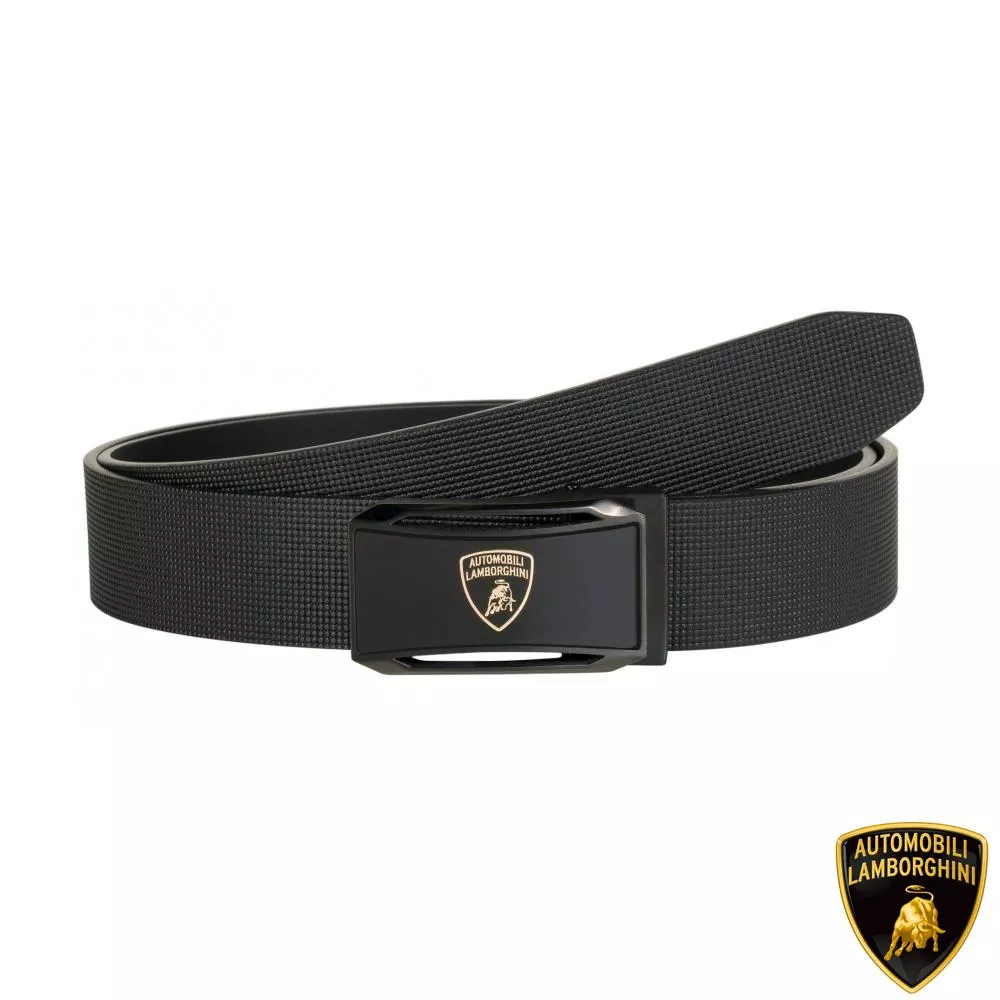 【Automobili Lamborghini】限量2折 義大利頂級小牛皮皮帶 全新專櫃展示品 (125公分 LBCU00151M)