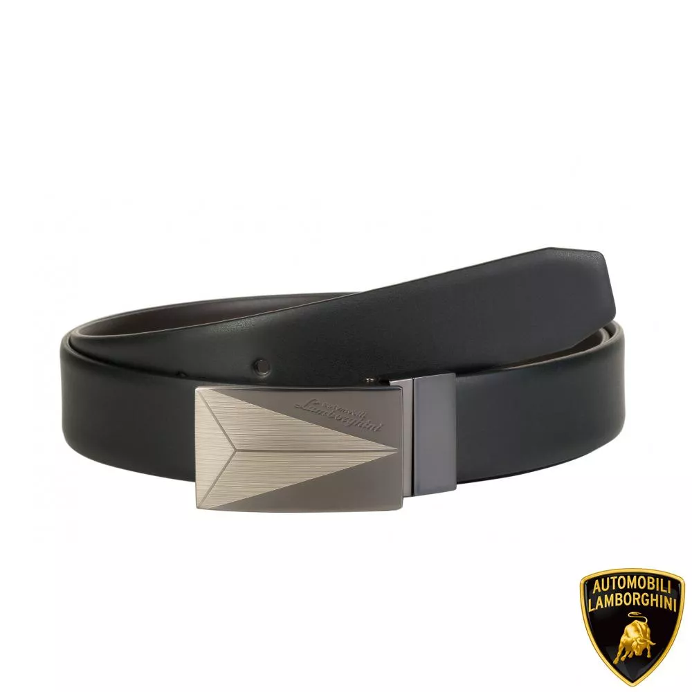 【Automobili Lamborghini】限量2折 義大利頂級小牛皮皮帶 全新專櫃展示品 (125公分 LBCU00153M)