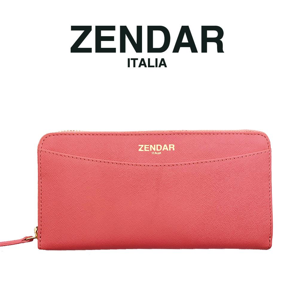 【ZENDAR】頂級NAPPA小牛皮十字紋拉鍊長夾 馬蒂娜系列 (粉紅色)