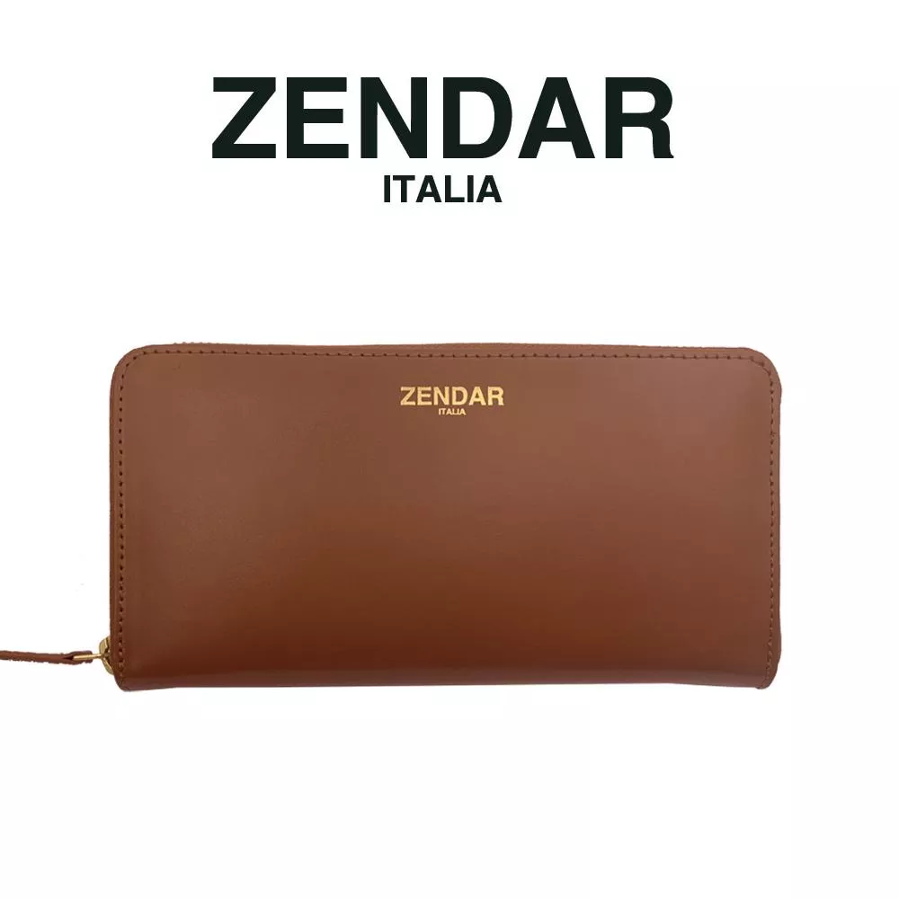 【ZENDAR】頂級NAPPA小牛皮金標拉鍊長夾 莉亞系列 (琥珀色)