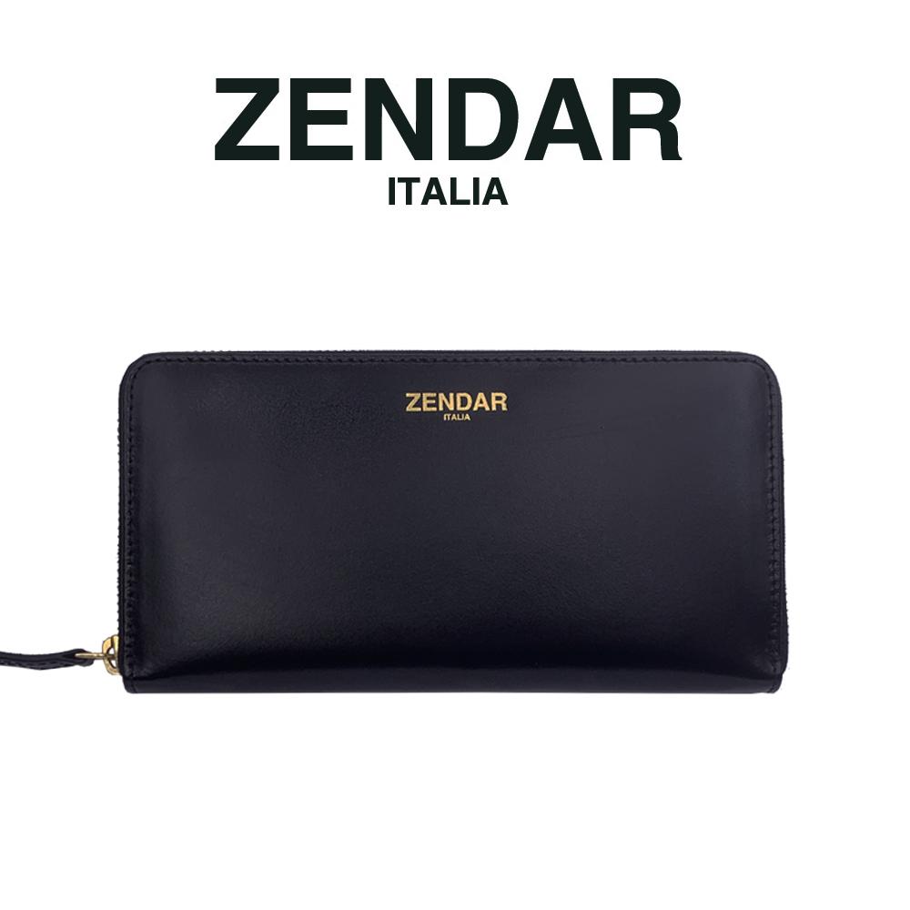 【ZENDAR】限量1折 頂級NAPPA小牛皮金標拉鍊長夾 莉亞系列 全新專櫃展示品 (黑色)