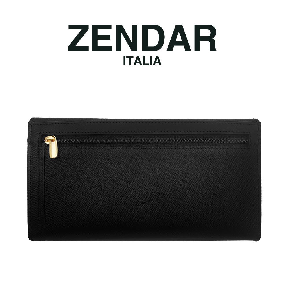 【ZENDAR】限量1折 頂級小牛皮十字紋三摺長夾 蘿絲系列 全新專櫃展示品 (黑色)