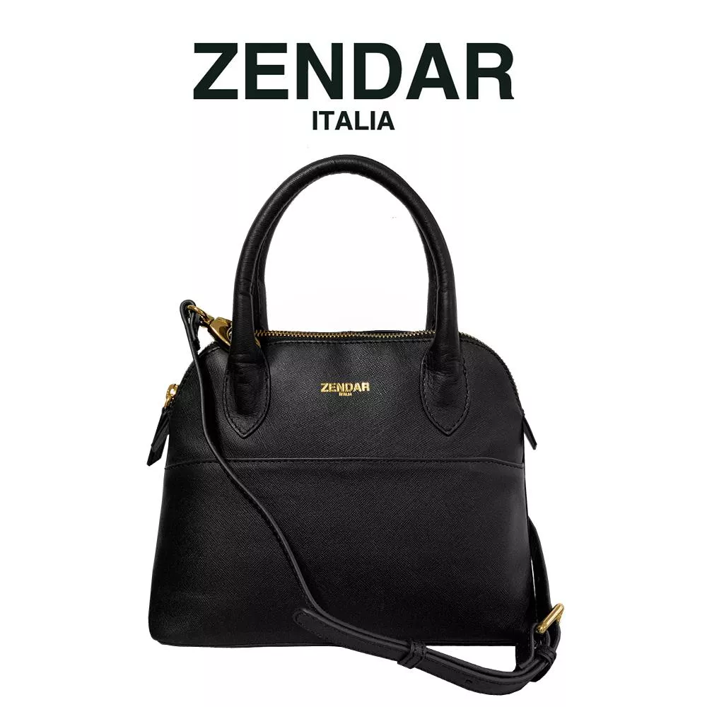 【ZENDAR】限量2折 頂級小牛皮十字紋手提側背貝殼包 卡門系列 全新專櫃展示品 (黑色)