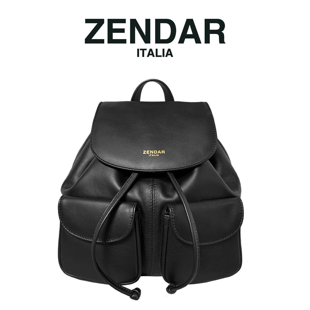 【ZENDAR】限量2折 頂級小牛皮後背包桶包 全新專櫃展示品 (黑色)