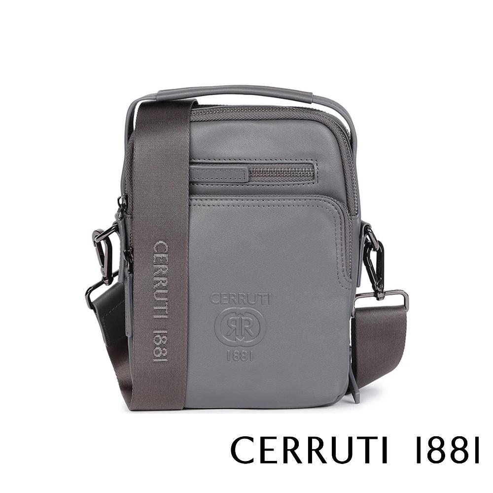 【Cerruti 1881】限量2折 義大利頂級小牛皮側背包肩背包 全新專櫃展示品 (灰色 CEBO05148M)