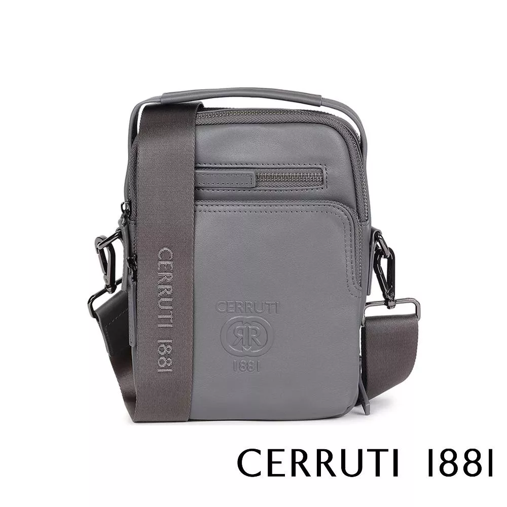 【Cerruti 1881】限量2折 義大利頂級小牛皮側背包肩背包 全新專櫃展示品 (灰色 CEBO05148M)