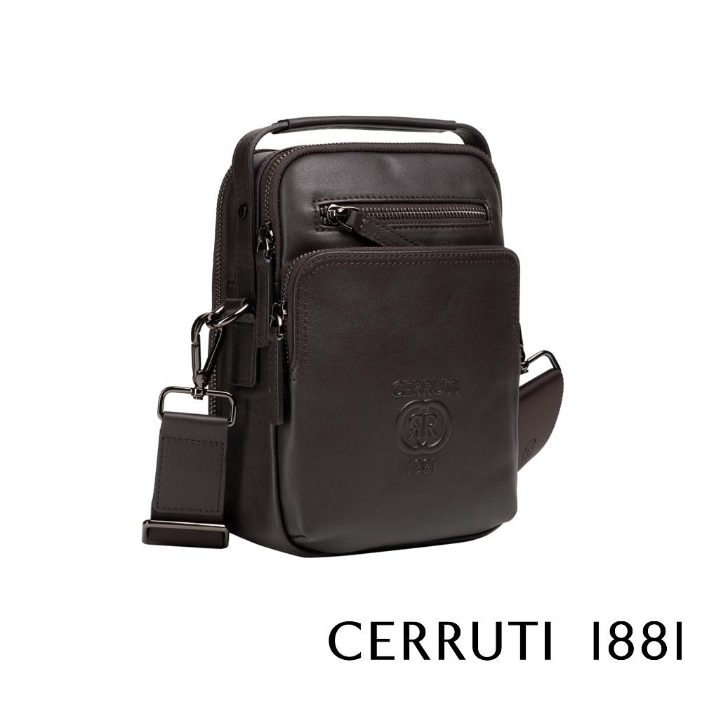 【Cerruti 1881】義大利頂級小牛皮側背包肩背包 (咖啡色 CEBO05148M)