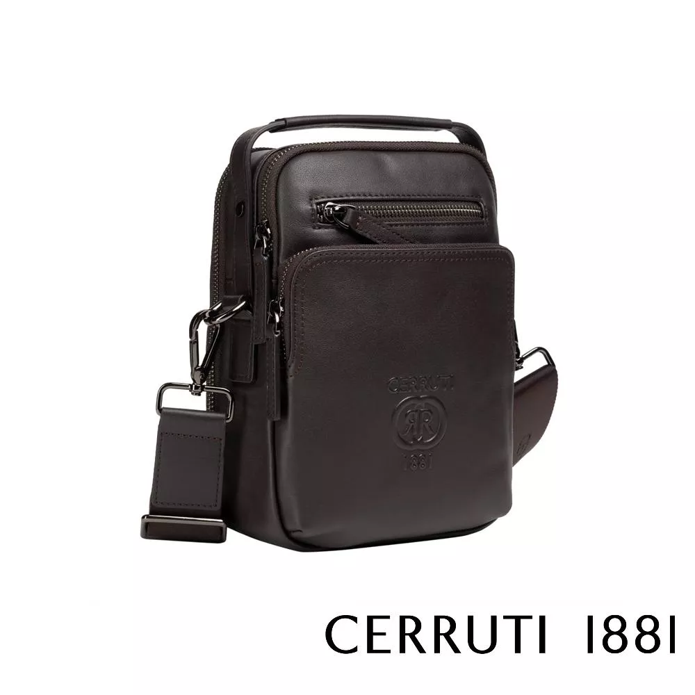 【Cerruti 1881】義大利頂級小牛皮側背包肩背包 (咖啡色 CEBO05148M)