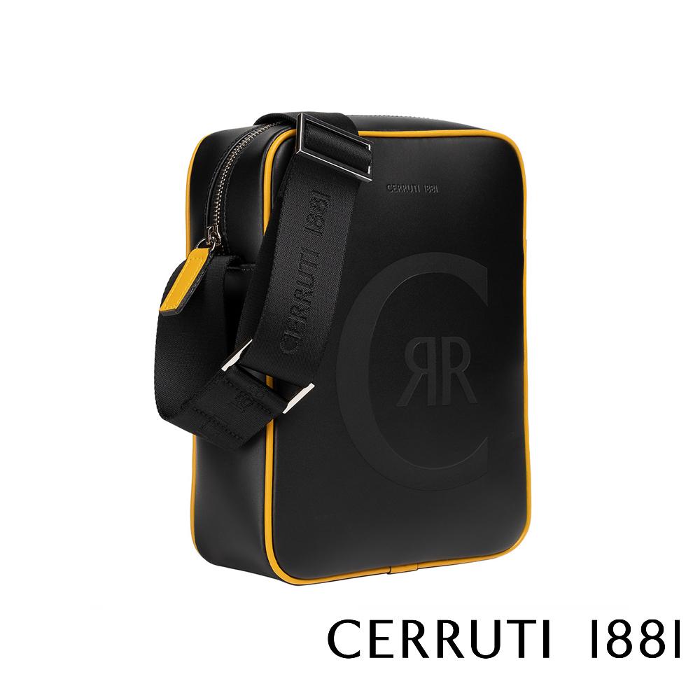 【Cerruti 1881】限量2折 義大利頂級小牛皮側背包肩背包 全新專櫃展示品 (黑色 CEBO05479M)