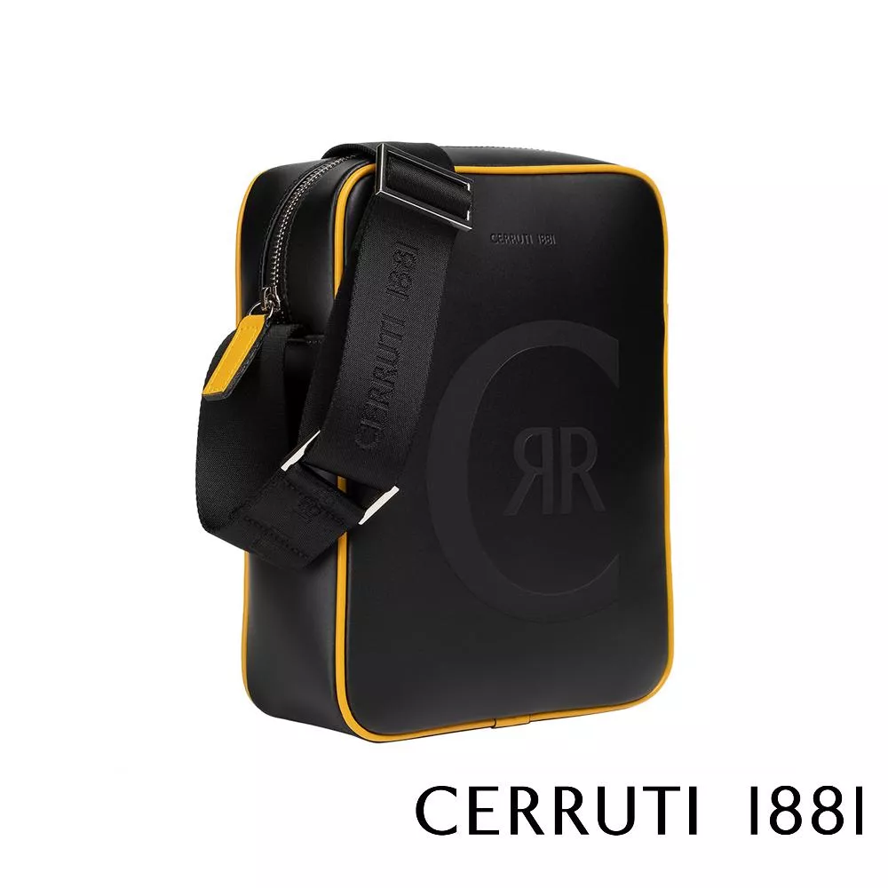 【Cerruti 1881】義大利頂級小牛皮側背包肩背包 (黑色 CEBO05479M)