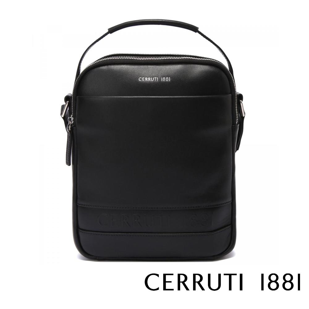 【Cerruti 1881】限量2折 義大利頂級小牛皮側背包肩背包 全新專櫃展示品 (黑色 CEBO05886M)