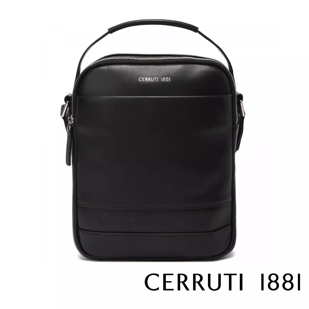 【Cerruti 1881】限量2折 義大利頂級小牛皮側背包肩背包 全新專櫃展示品 (黑色 CEBO05886M)