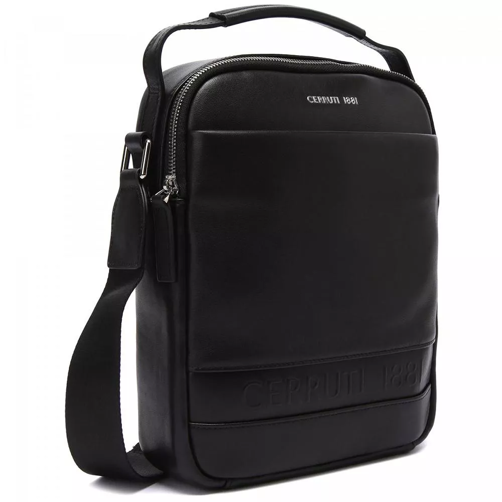 【Cerruti 1881】義大利頂級小牛皮側背包肩背包 (黑色 CEBO05886M)