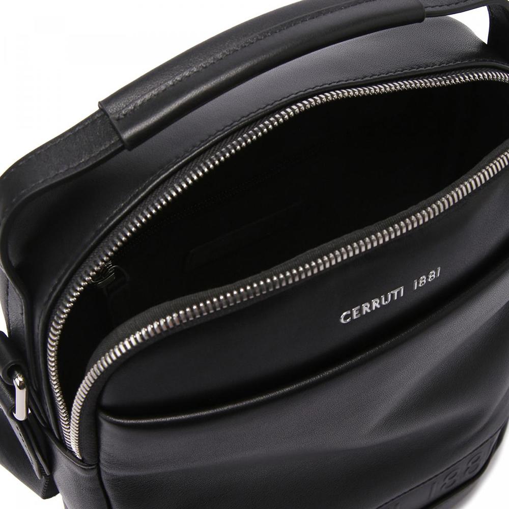 【Cerruti 1881】限量2折 義大利頂級小牛皮側背包肩背包 全新專櫃展示品 (黑色 CEBO05886M)