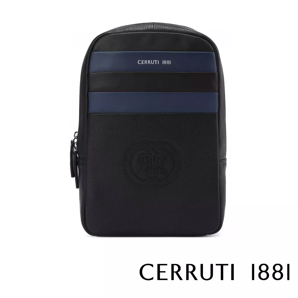 【Cerruti 1881】義大利頂級小牛皮斜肩包 (黑色 CEBO06054M)