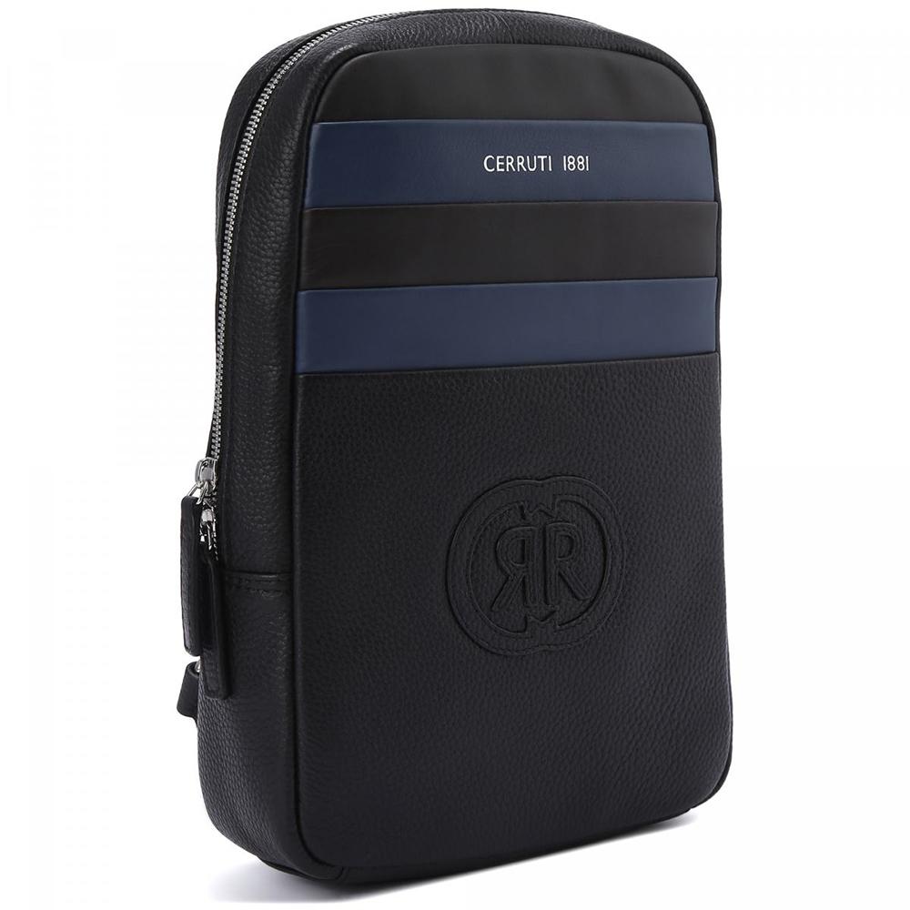 【Cerruti 1881】義大利頂級小牛皮斜肩包 (黑色 CEBO06054M)