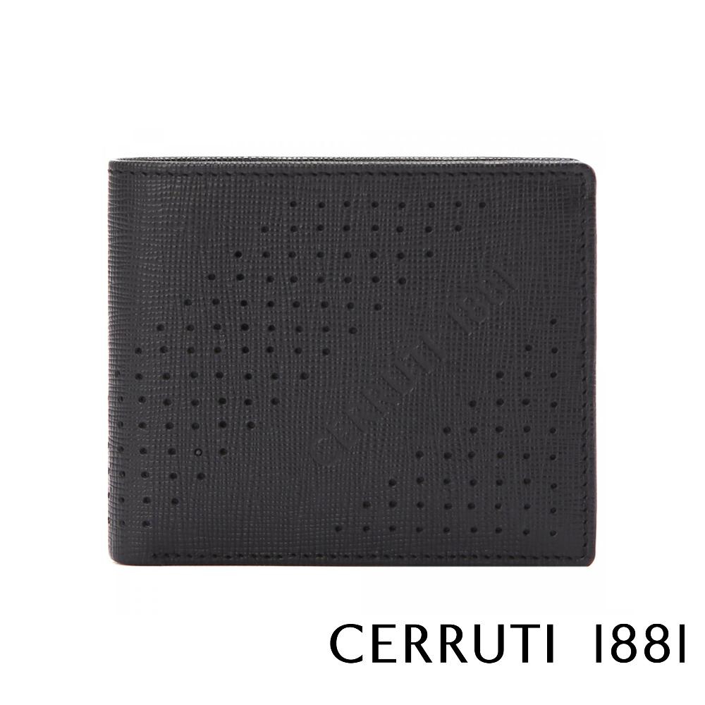【Cerruti 1881】義大利頂級小牛皮十字紋6卡皮夾 (黑色 CEPU05919M)
