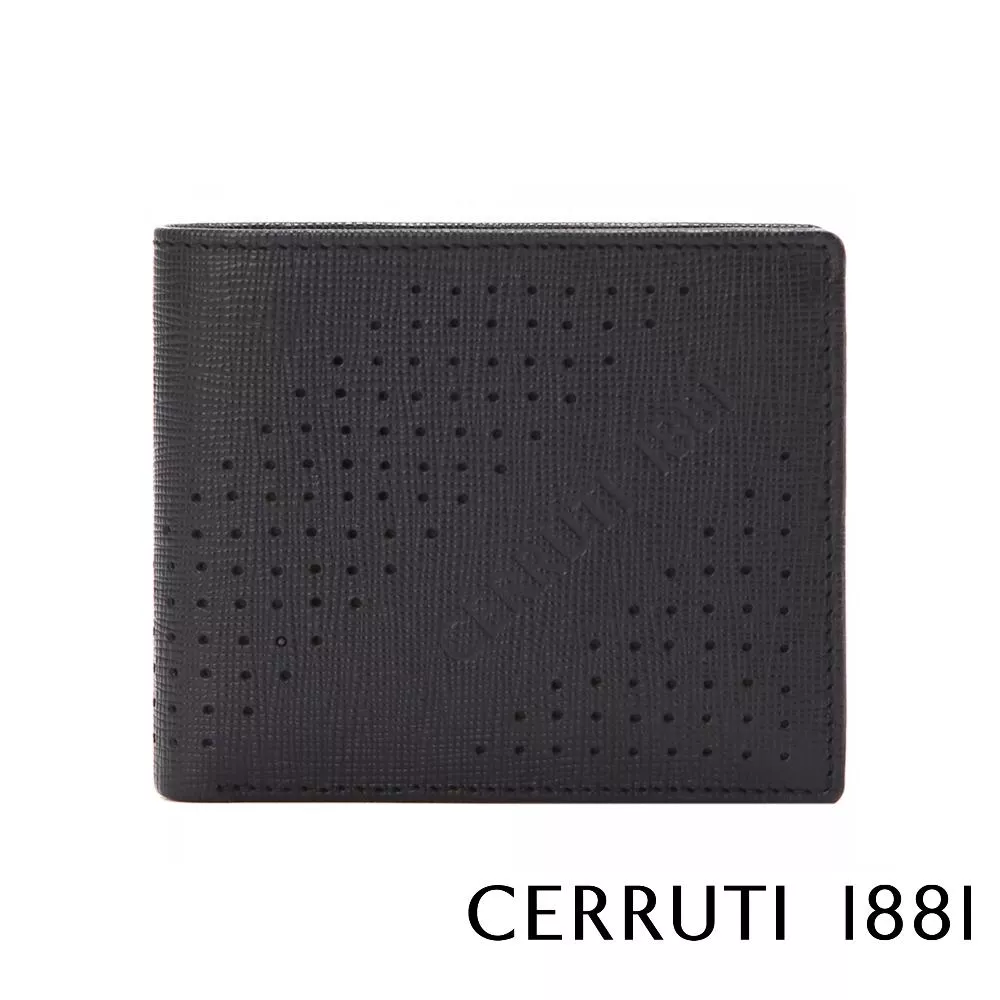 【Cerruti 1881】義大利頂級小牛皮十字紋6卡皮夾 (黑色 CEPU05919M)