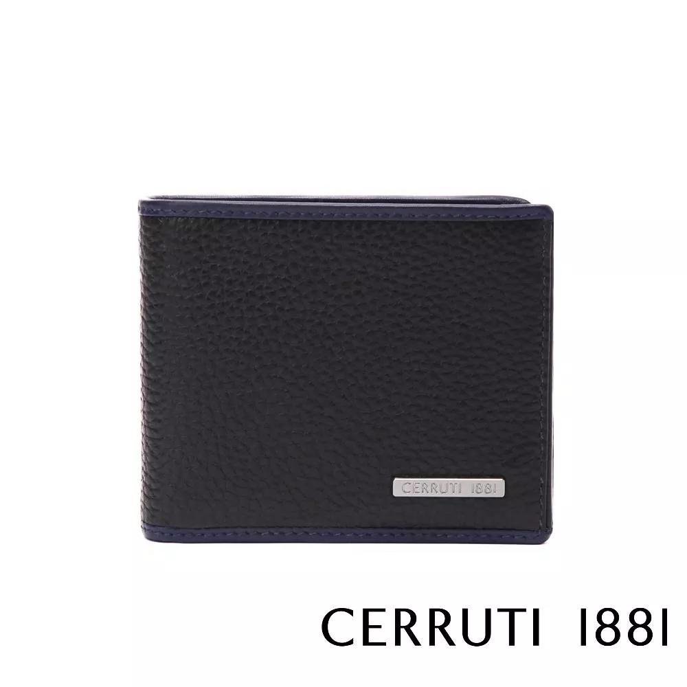 【Cerruti 1881】限量2折 義大利頂級小牛皮4卡皮夾 全新專櫃展示品 (黑色 CEPU05990M)