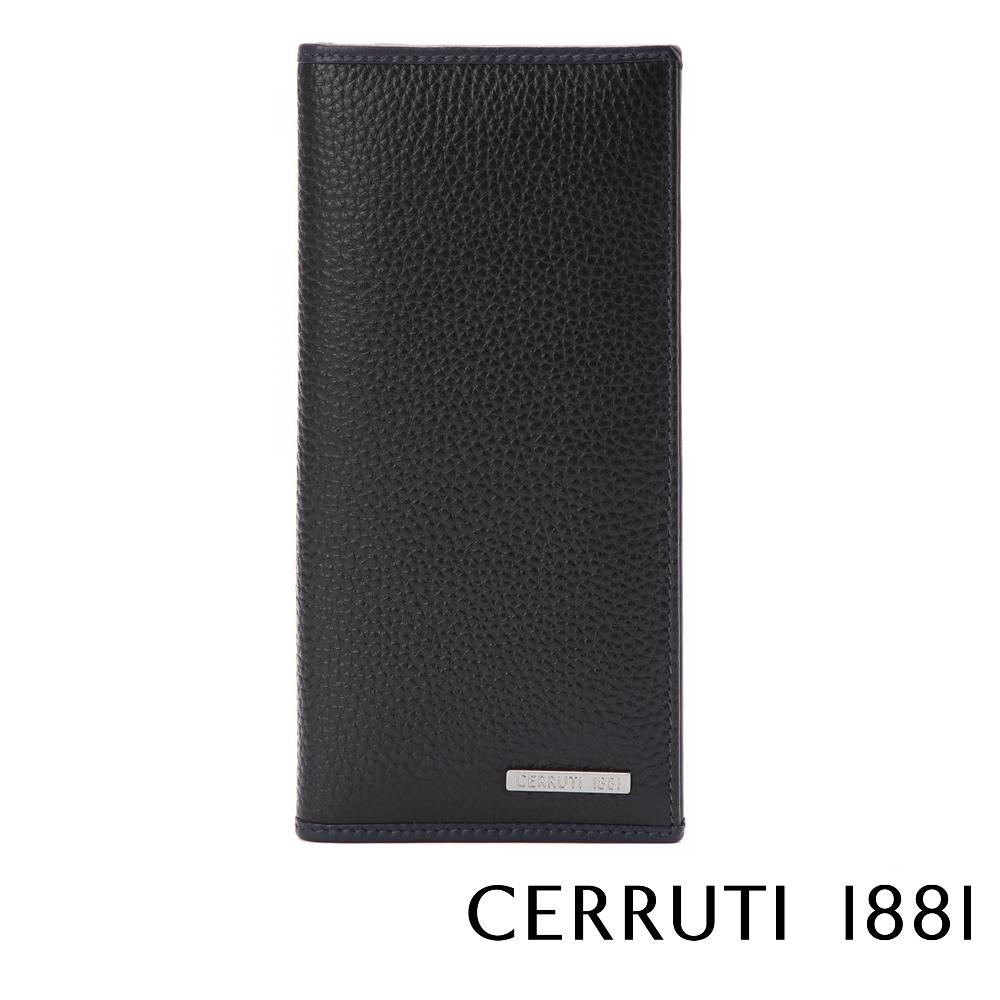 【Cerruti 1881】限量2折 義大利頂級小牛皮12卡對開長夾 全新專櫃展示品(黑色 CEPU05991M)