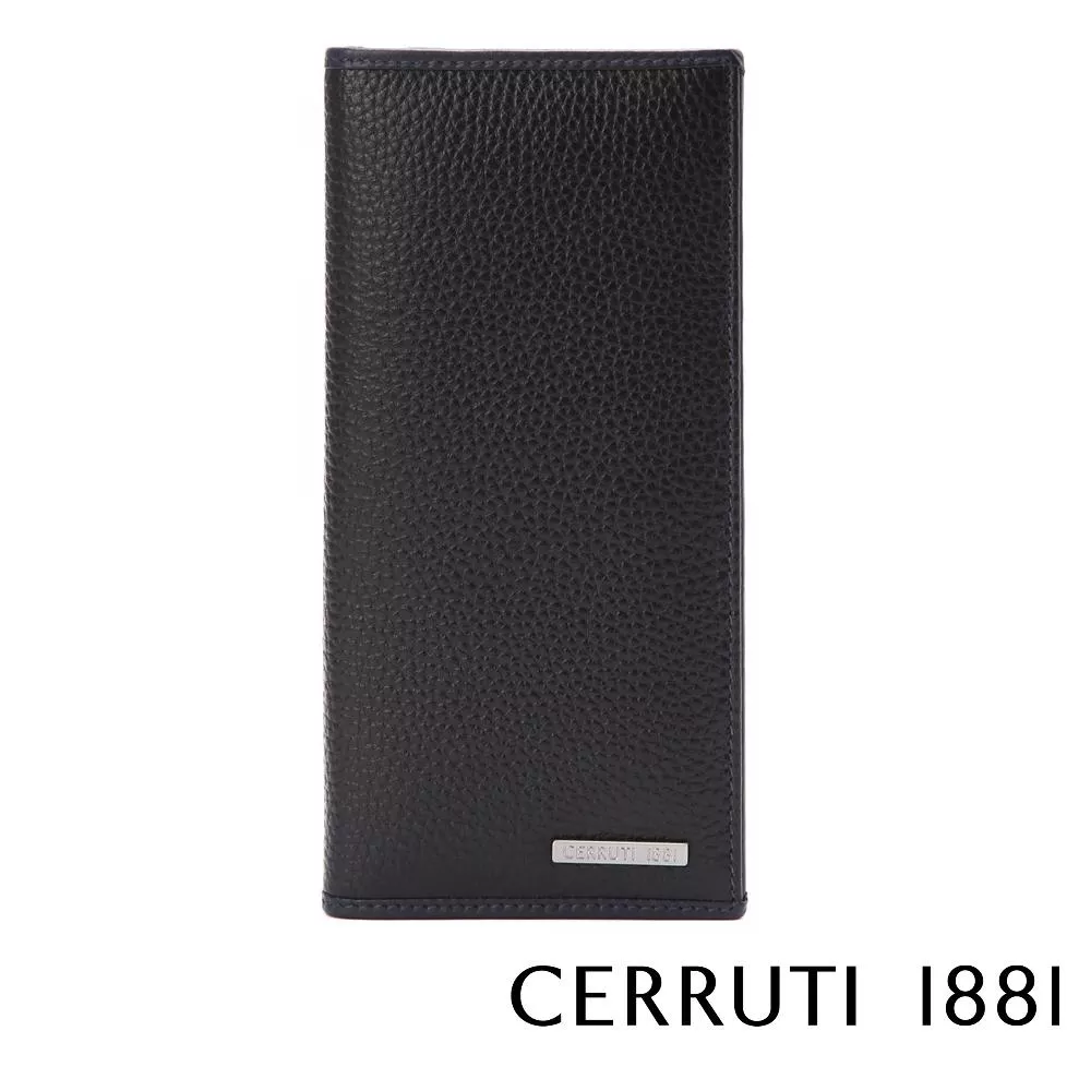 【Cerruti 1881】限量2折 義大利頂級小牛皮12卡對開長夾 全新專櫃展示品(黑色 CEPU05991M)