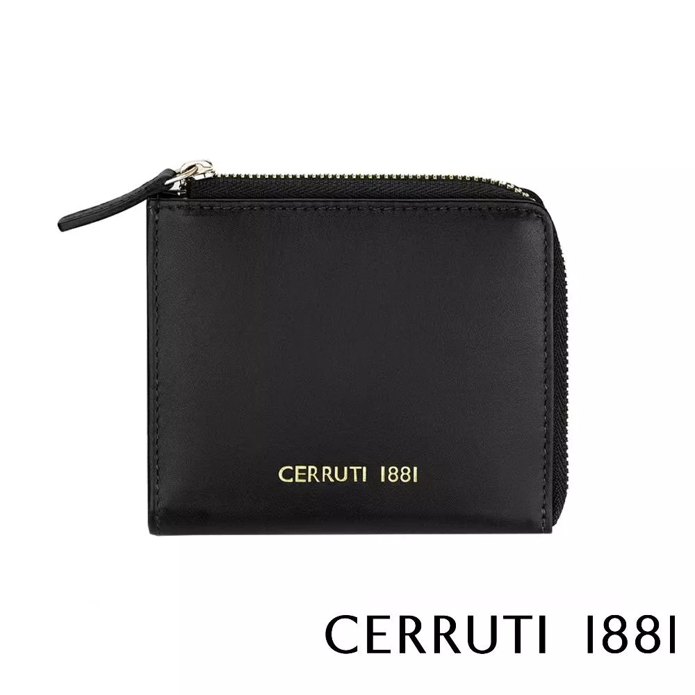【Cerruti 1881】義大利頂級小牛皮零錢包 (黑色 CEPD06163M)