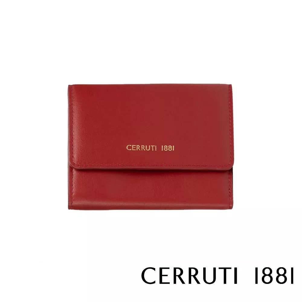 【Cerruti 1881】限量2折 義大利頂級小牛皮女用短夾零錢包 全新專櫃展示品(紅色 CEPD06164M)
