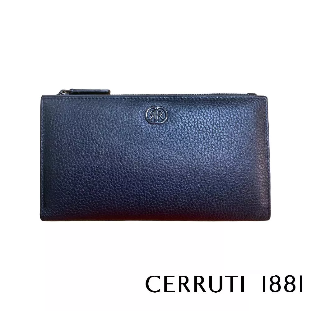 【Cerruti 1881】義大利頂級小牛皮荔枝紋女用長夾 (黑色 CEPD06327G)