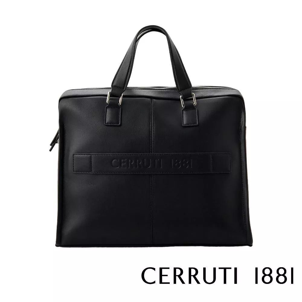 【Cerruti 1881】限量2折 義大利頂級小牛皮公事包/肩背包 全新專櫃展示品 (黑色 CECA06408M)