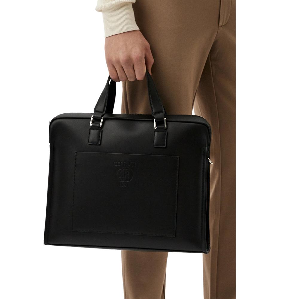 【Cerruti 1881】限量2折 義大利頂級小牛皮公事包/肩背包 全新專櫃展示品 (黑色 CECA06408M)