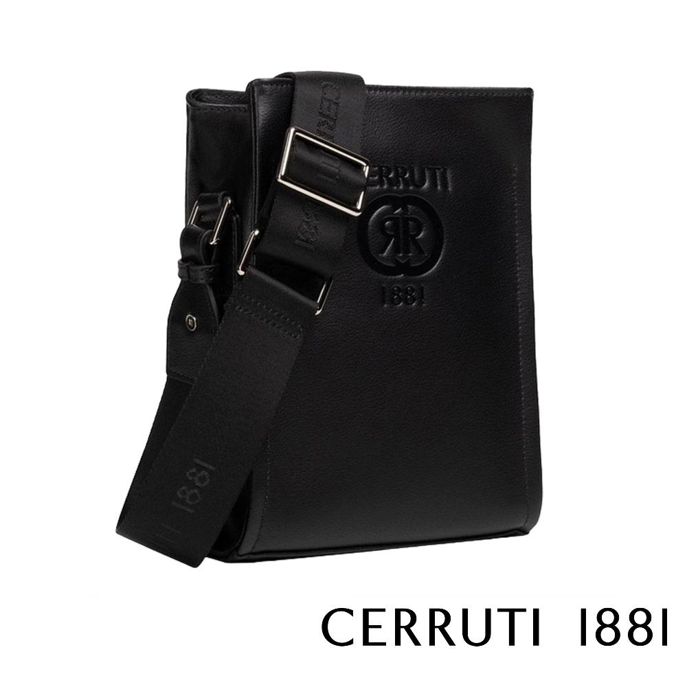 【Cerruti 1881】限量2折 義大利頂級小牛皮側背包肩背包 全新專櫃展示品 (黑色 CEBO06412M)