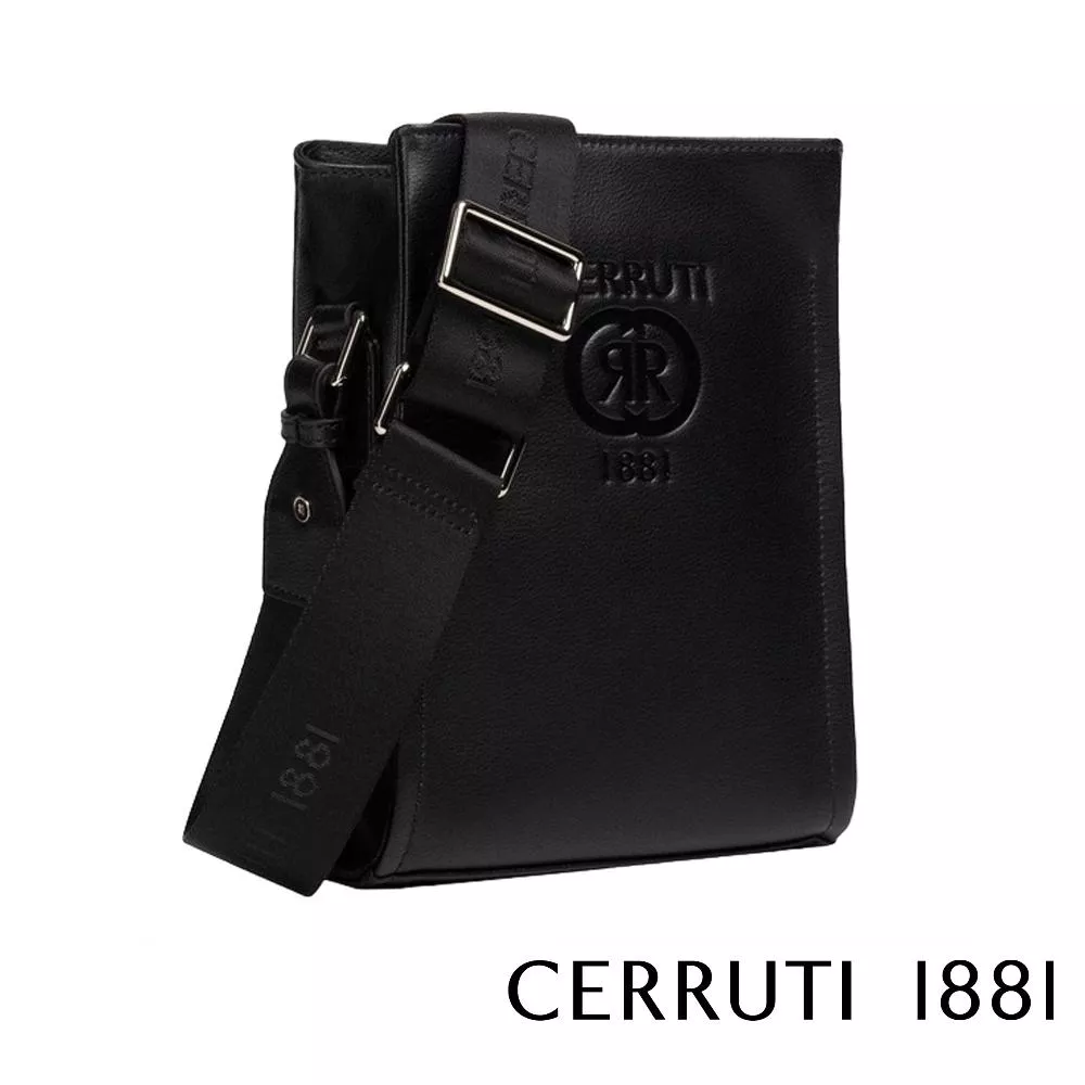 【Cerruti 1881】限量2折 義大利頂級小牛皮側背包肩背包 全新專櫃展示品 (黑色 CEBO06412M)