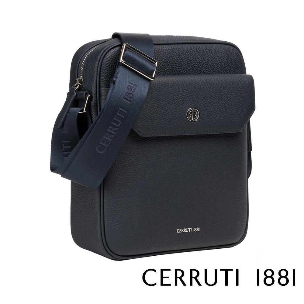 【Cerruti 1881】義大利頂級小牛皮側背包肩背包 (深藍色 CEBO06478M)