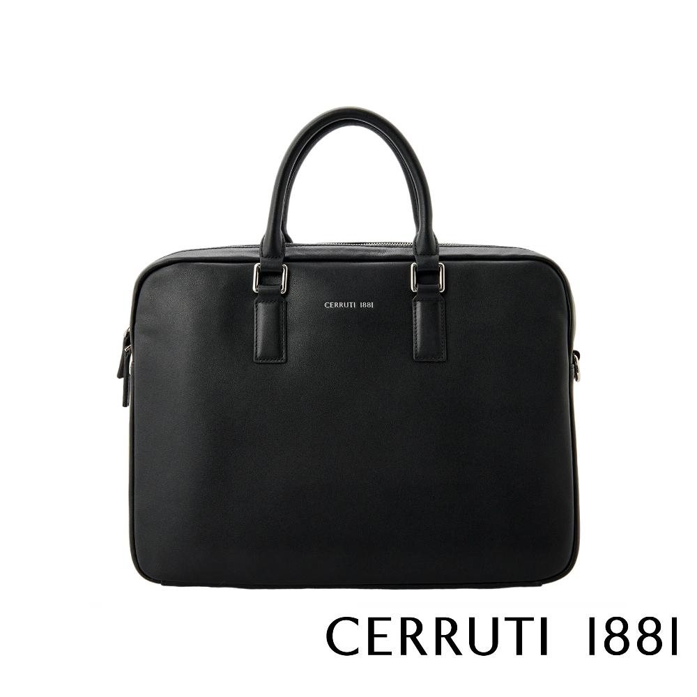 【Cerruti 1881】限量2折 義大利頂級小牛皮公事包/肩背包 全新專櫃展示品 (黑色 CECA06486M)