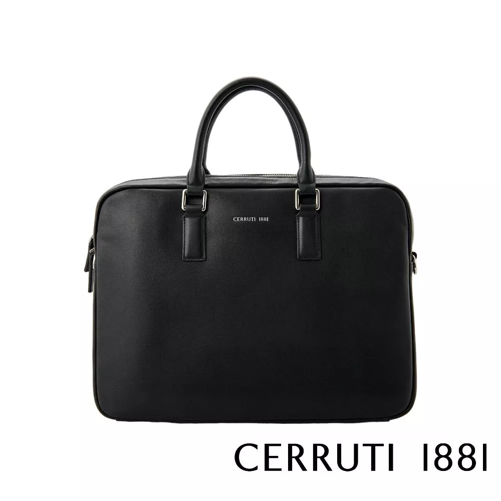 【Cerruti 1881】限量2折 義大利頂級小牛皮公事包/肩背包 全新專櫃展示品 (黑色 CECA06486M)