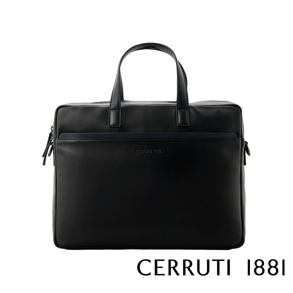 【Cerruti 1881】義大利頂級小牛皮公事包/肩背包 (黑色 CECA06528M)