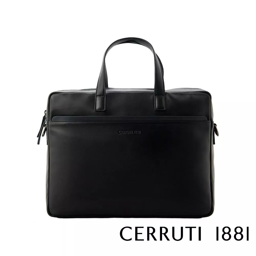【Cerruti 1881】義大利頂級小牛皮公事包/肩背包 (黑色 CECA06528M)