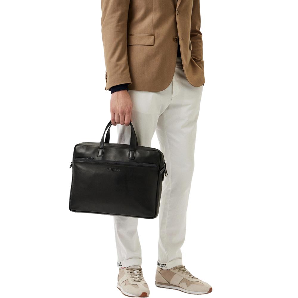 【Cerruti 1881】義大利頂級小牛皮公事包/肩背包 (黑色 CECA06528M)