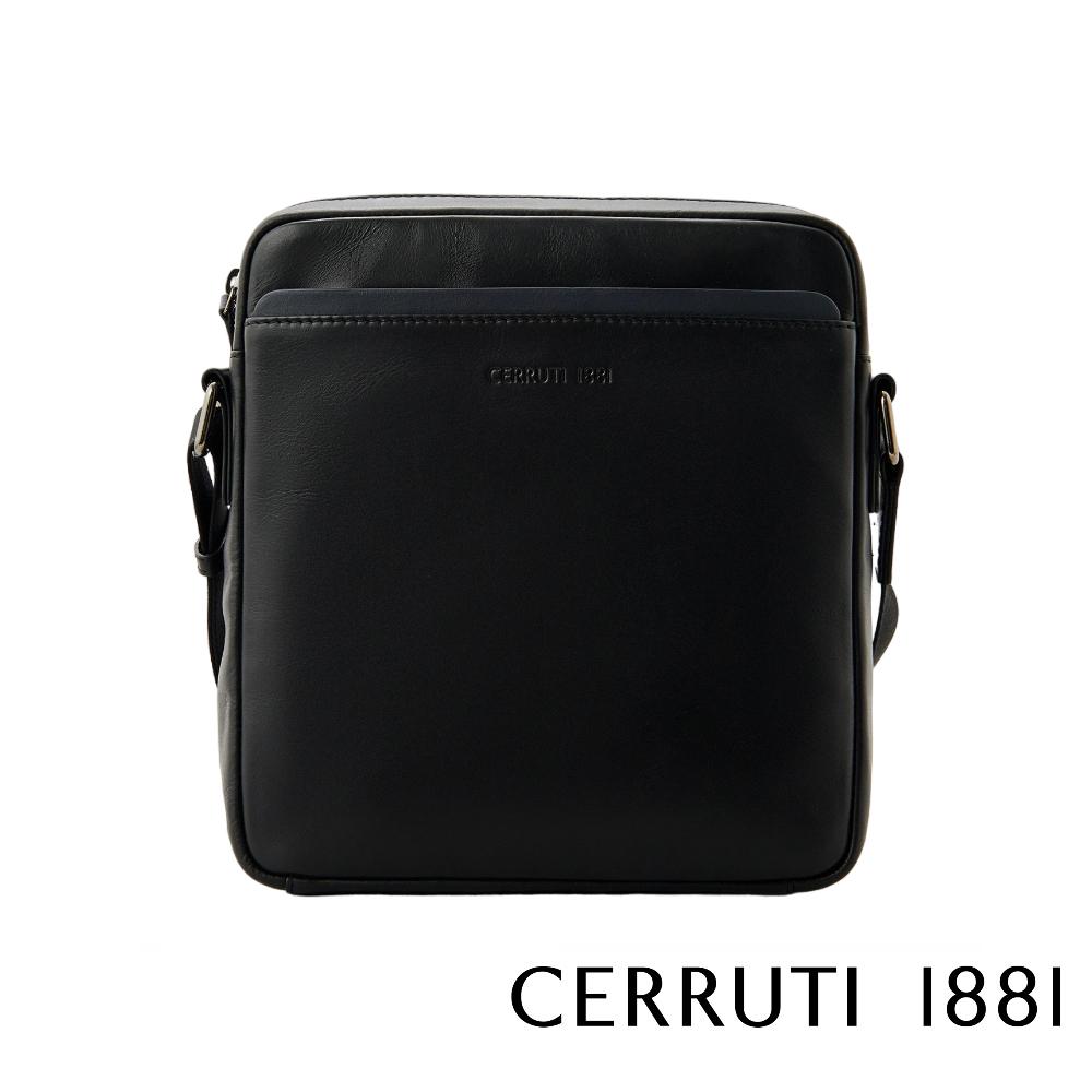 【Cerruti 1881】限量2折 義大利頂級小牛皮側背包肩背包 全新專櫃展示品 (黑色 CEBO06532M)