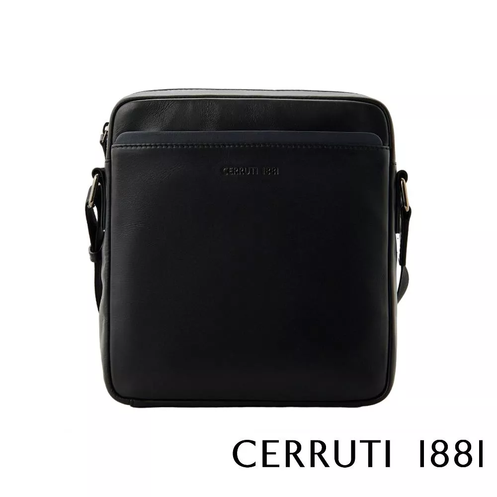 【Cerruti 1881】限量2折 義大利頂級小牛皮側背包肩背包 全新專櫃展示品 (黑色 CEBO06532M)